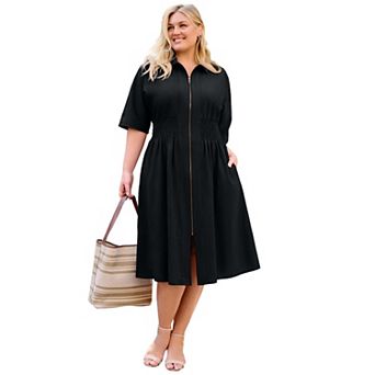 Avenue Women's Plus Size Smocked Zip Front Dress