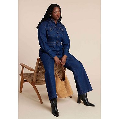 ELOQUII Women's Plus Size Western Detail Denim Jumpsuit