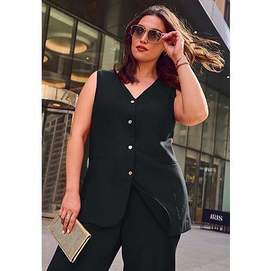 Avenue Women's Plus Size Button Front Vest