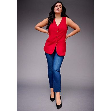 Avenue Women's Plus Size Button Front Vest