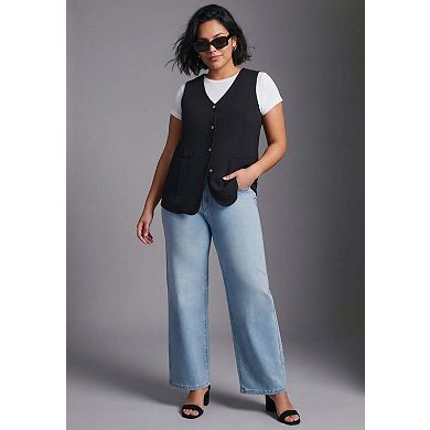 Avenue Women's Plus Size Button Front Vest