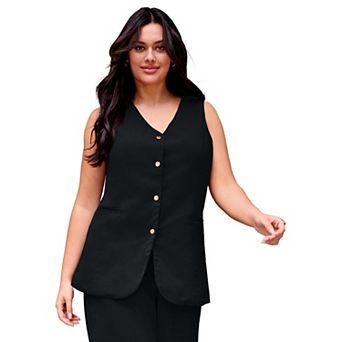 Avenue Women's Plus Size Button Front Vest