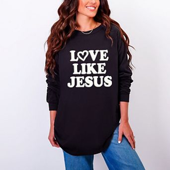 Love Like Jesus Heart Bold Puff - Women's Garment Dyed Long Sleeve Graphic T-Shirt