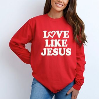Love Like Jesus Heart Bold Puff - Women's Garment Dyed Long Sleeve Graphic T-Shirt
