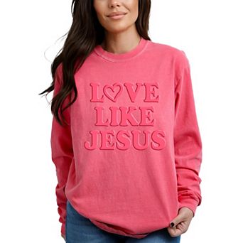 Love Like Jesus Heart Bold Puff - Women's Garment Dyed Long Sleeve Graphic T-Shirt