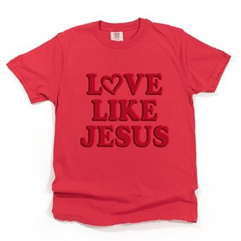 Love Like Jesus Heart Bold Puff - Women's Garment Dyed Graphic T-Shirt