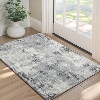 Entryway Rug 2x3 Grey Rug, Washable Abstract Small Rugs Non-Slip Low Pile Throw Rugs for Kitchen
