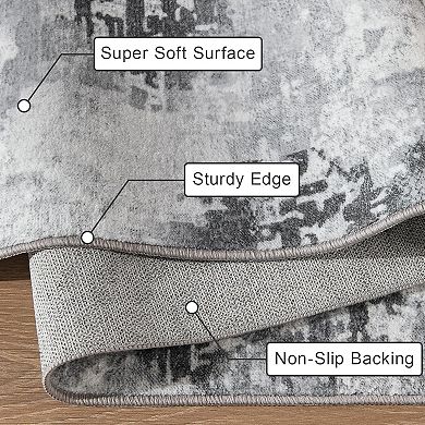 Entryway Rug 2x3 Grey Rug, Washable Abstract Small Rugs Non-Slip Low Pile Throw Rugs for Kitchen