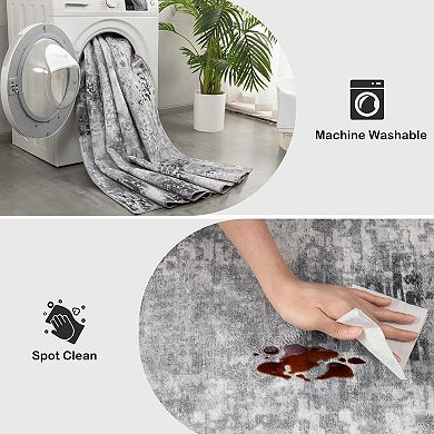 Entryway Rug 2x3 Grey Rug, Washable Abstract Small Rugs Non-Slip Low Pile Throw Rugs for Kitchen