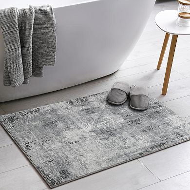 Entryway Rug 2x3 Grey Rug, Washable Abstract Small Rugs Non-Slip Low Pile Throw Rugs for Kitchen