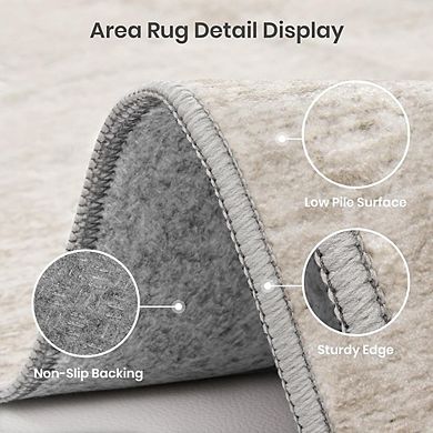 Washable 5x7 Area Rug, Stain Resistant, Non-Slip Backing, Beige