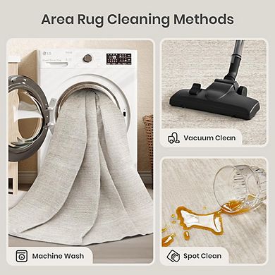 Washable 5x7 Area Rug, Stain Resistant, Non-Slip Backing, Beige