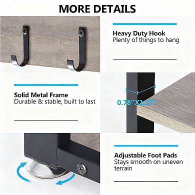5-in-1 Industrial Hall Tree with Bench: 7 Hooks, 3 Cubbies, Shoe Rack