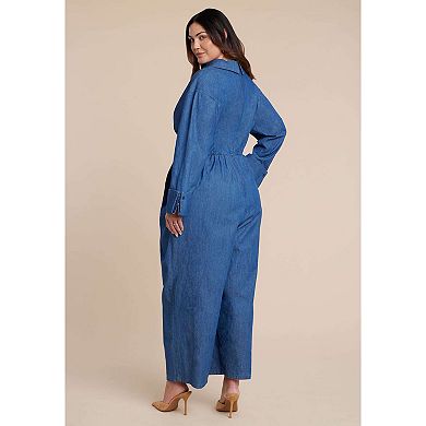 ELOQUII Women's Plus Size Chambray Pleated Jumpsuit