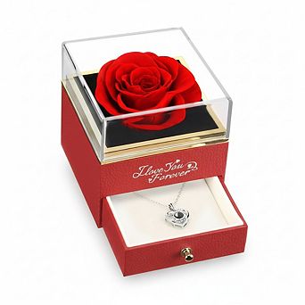 Preserved Red Rose with Heart Necklace - Eternal Love Gift for Women