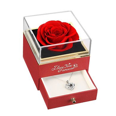 Preserved Red Rose with Heart Necklace - Eternal Love Gift for Women