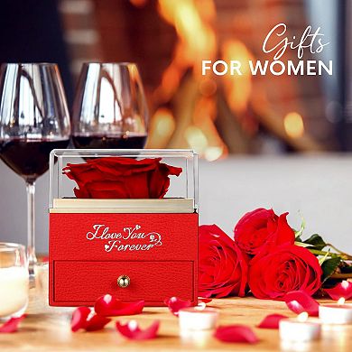 Preserved Red Rose with Heart Necklace - Eternal Love Gift for Women