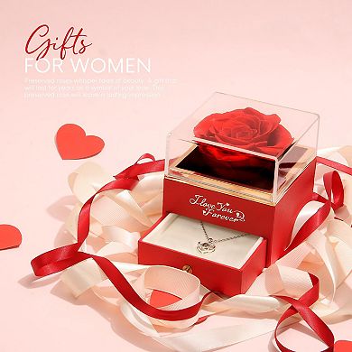 Preserved Red Rose with Heart Necklace - Eternal Love Gift for Women