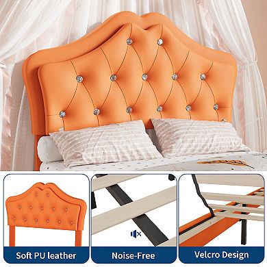 Upholstered Platform Twin Bed Frame with LED Lights Storage Drawer for Children Kids Bed,PU leather