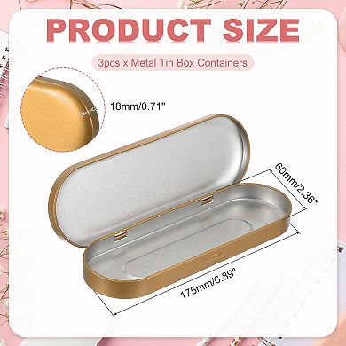 3 Pack Metal Hinged Tins Box Rectangular Empty Tin Box Portable Pencil Containers