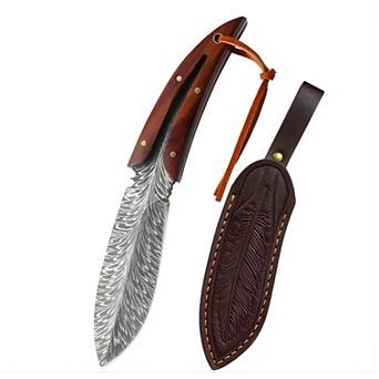 Stainless Steel Kitchen Knife with Wooden Handle & Leather Sheath - 3.75" Blade, 7.87"