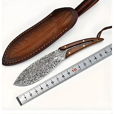 Stainless Steel Kitchen Knife with Wooden Handle & Leather Sheath - 3.75" Blade, 7.87"