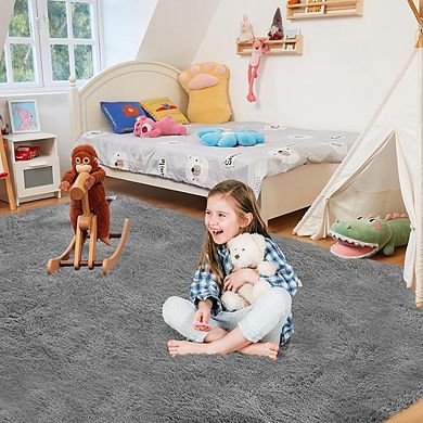 5x8 Soft Shag Area Rug for Bedroom & Living Room, Fluffy Non-Slip Grey