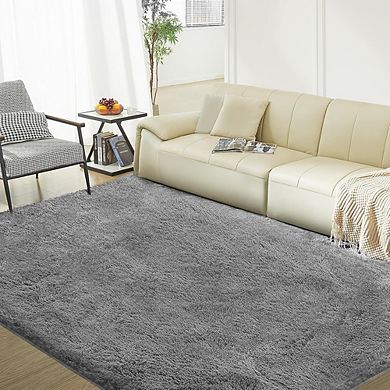 5x8 Soft Shag Area Rug for Bedroom & Living Room, Fluffy Non-Slip Grey