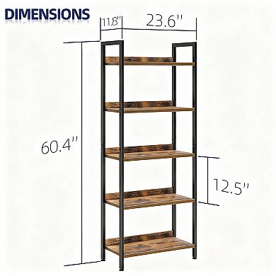 5 Tier Multifunctional Bookshelf, Metal Frame, Easy Assembly, Modern Style