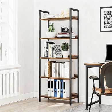 5 Tier Multifunctional Bookshelf, Metal Frame, Easy Assembly, Modern Style