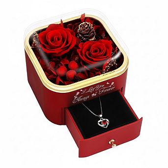 Eternal Rose & Heart Necklace Gift Box-'I Love You Always Forever'Engraving