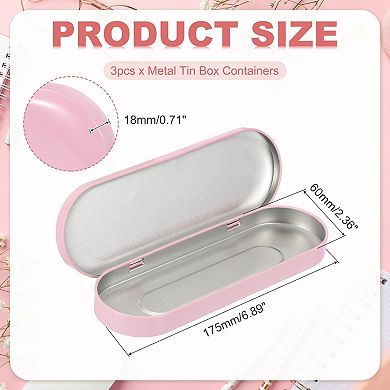 3 Pack Metal Hinged Tins Box Rectangular Empty Tin Box Portable Pencil Containers