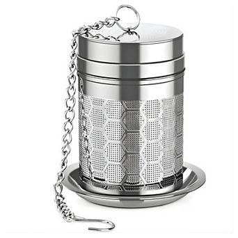 Stainless Steel Fine Mesh Tea Infuser with Chain & Drip Tray