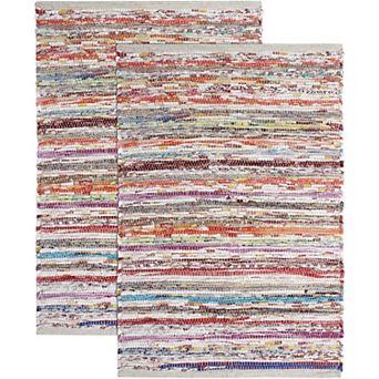 Cotton Chindi Rag Rug - 2 Pack Boho Farmhouse Rustic Area Accent Throw Rug - 20 x 32 in Multi Color