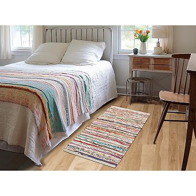 Cotton Chindi Rag Rug - 2 Pack Boho Farmhouse Rustic Area Accent Throw Rug - 20 x 32 in Multi Color