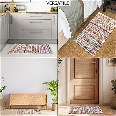 Cotton Chindi Rag Rug - 2 Pack Boho Farmhouse Rustic Area Accent Throw Rug - 20 x 32 in Multi Color