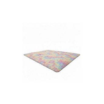 Fluffy 4x6 Rainbow Shag Rug Soft, Washable, Plush Carpet for Kids Room
