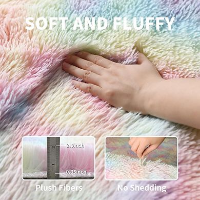 Fluffy 4x6 Rainbow Shag Rug Soft, Washable, Plush Carpet for Kids Room