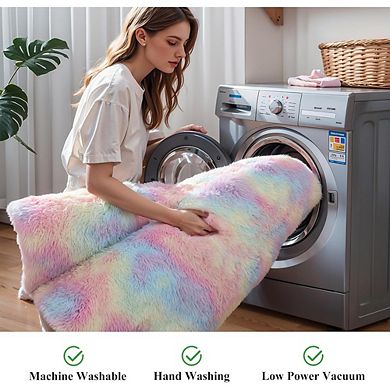 Fluffy 4x6 Rainbow Shag Rug Soft, Washable, Plush Carpet for Kids Room