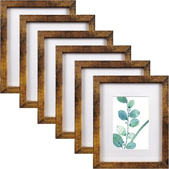 Great Ambitions 8x10 Picture Frame Brown Set of 6, Display Pictures 5x7 With mat or 8x10 Without Mat