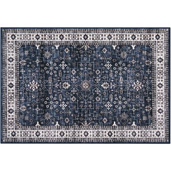 Small Navy Entryway Rug, 2x3 Washable Front Door Rug Indoor Entrance Vintage Carpet Non-Slip