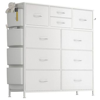 10-Drawer Fabric Dresser with Side Pockets & Hooks for Storage