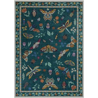 Insect Print 5x7 Area Rugs for Living Room, Soft Washable Rugs for Bedroom Ultra(5'x7',Dark Green)