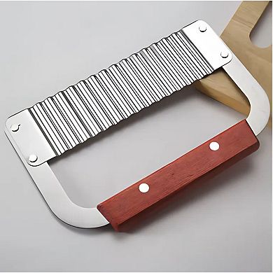 Stainless Steel Wavy Crinkle Cutter Slicer with Wooden Handle