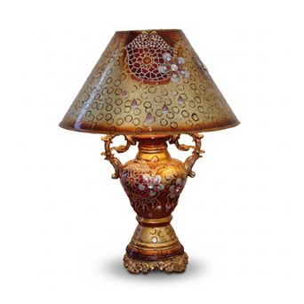 28"H Gold & Red Ornate Floral LED Table Lamp