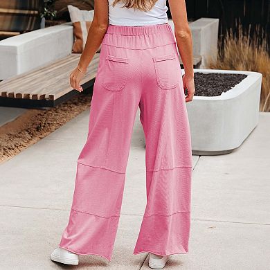 Bonbon Mineral Wash Exposed Seam Drawstring Elastic Waistband Wide Leg Cargo Pants