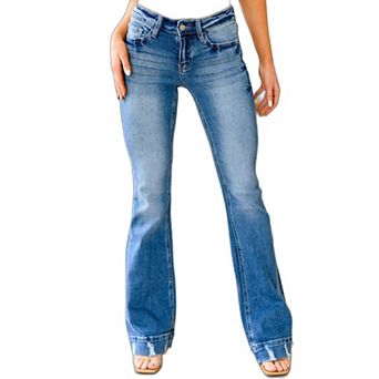 Sky Blue Slight Distressed Medium Wash Flare Jeans