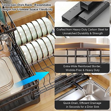 Two-tier Large-capacity Kitchen Countertop Dish Rack With Knife And Fork Rack