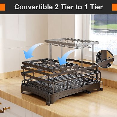 Two-tier Large-capacity Kitchen Countertop Dish Rack With Knife And Fork Rack