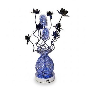 24"H Black Vase with Blue Color-Changing LED Floral Table Lamp